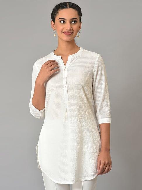 aurelia white cotton straight short kurti