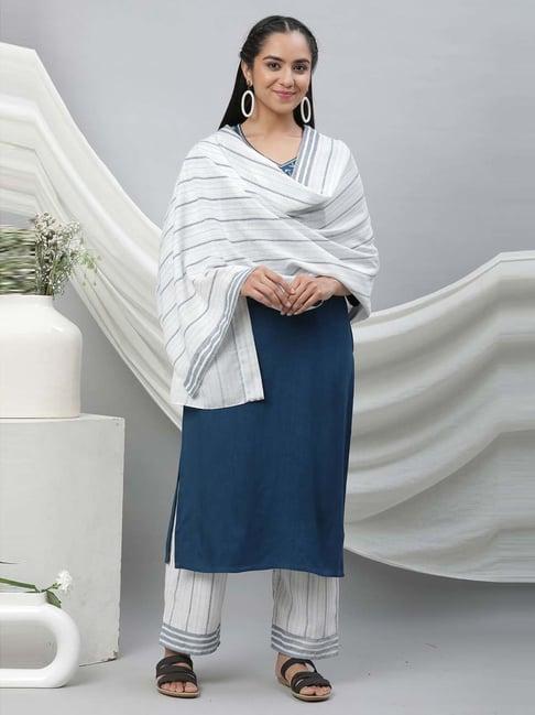 aurelia white cotton striped stole