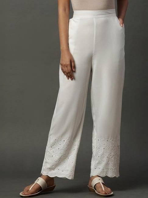 aurelia white embroidered palazzos