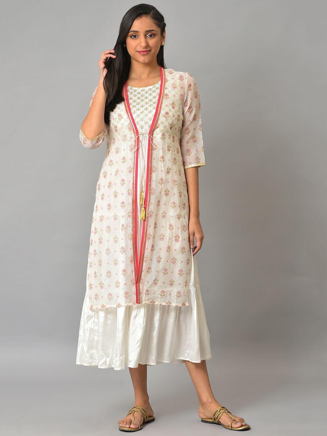 aurelia white ethnic motifs print a-line midi dress