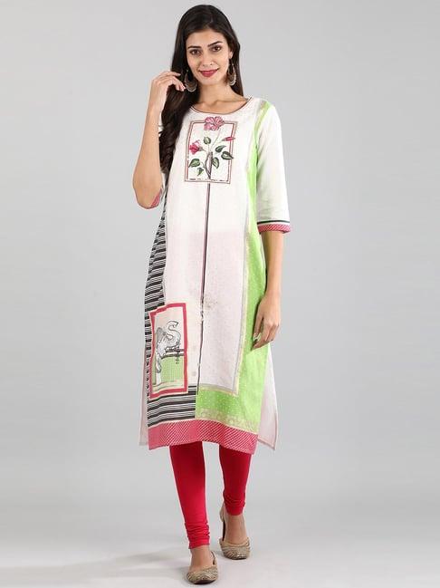 aurelia white floral print straight kurta