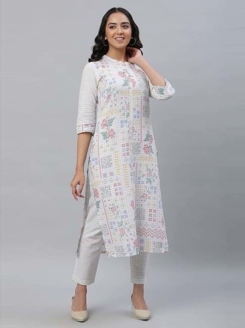 aurelia white printed kurta pant set