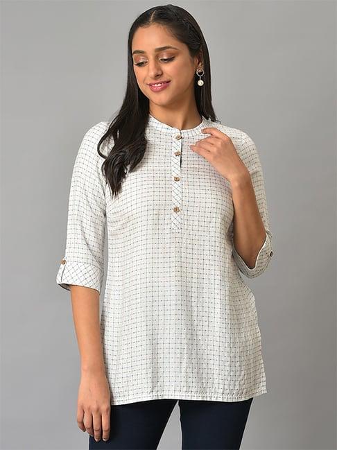 aurelia white printed straight short kurti