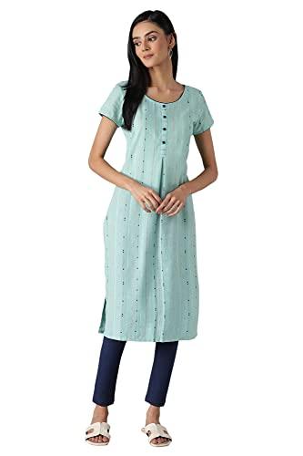 aurelia women's cotton geometric regular kurta (22fea12879ss-701898_teal green_s)