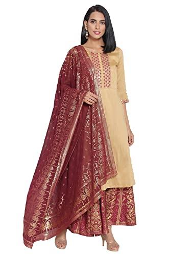 aurelia women's rayon kurta, skirt & dupatta (21auas12412-702220_gold_s)