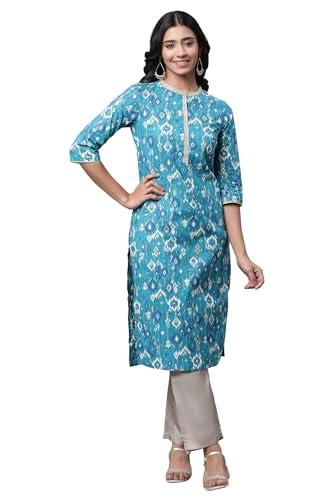 aurelia women's tropical blue ikkat printed cambric straight kurta_23aua14579-507721_l