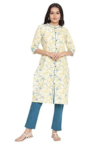 aurelia women's viscose floral regular kurta (21aua12492-503540_yellow_m)