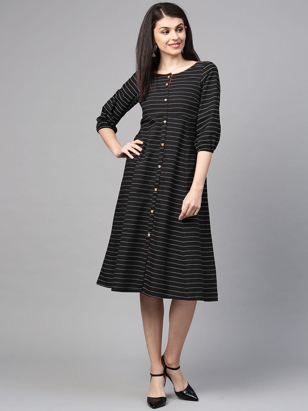 aurelia women black & white striped a-line dress