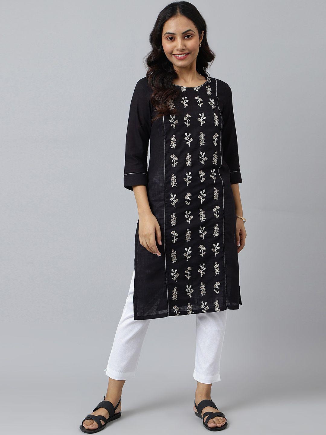 aurelia women black ethnic motifs printed kurta