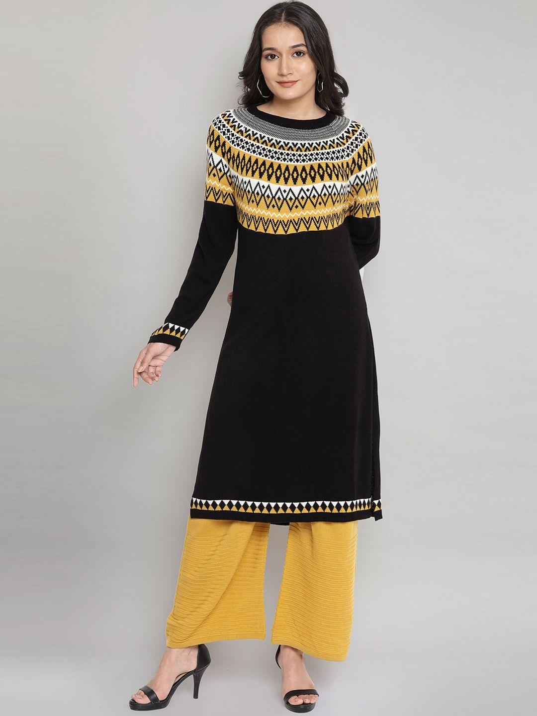 aurelia women black geometric acrylic printed kurta