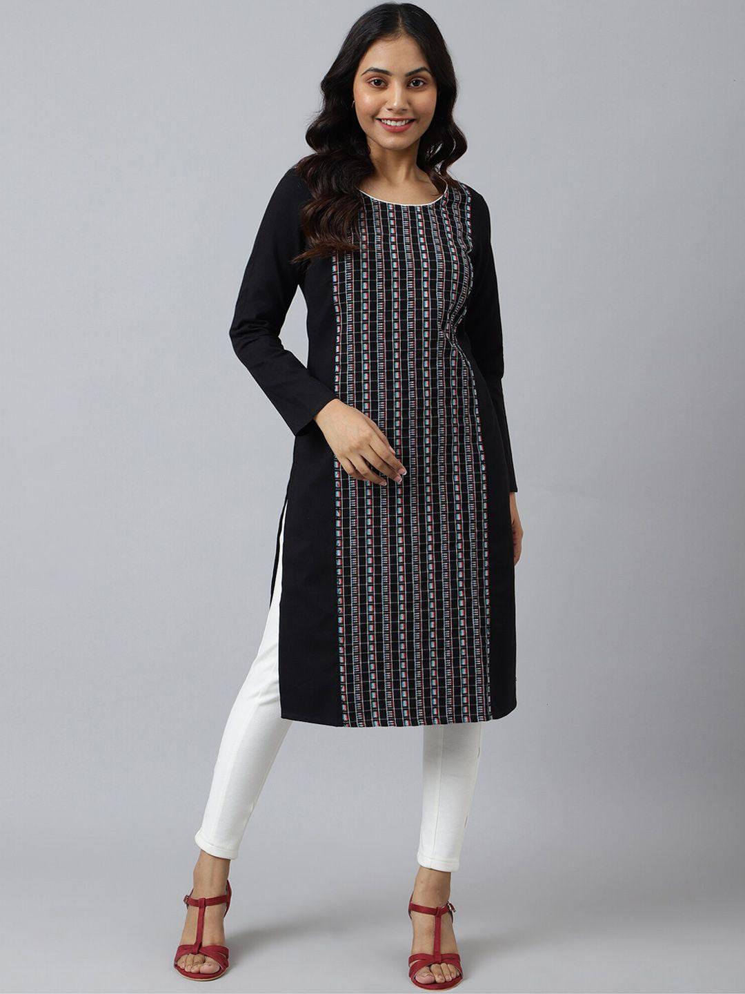 aurelia women black geometric kurta