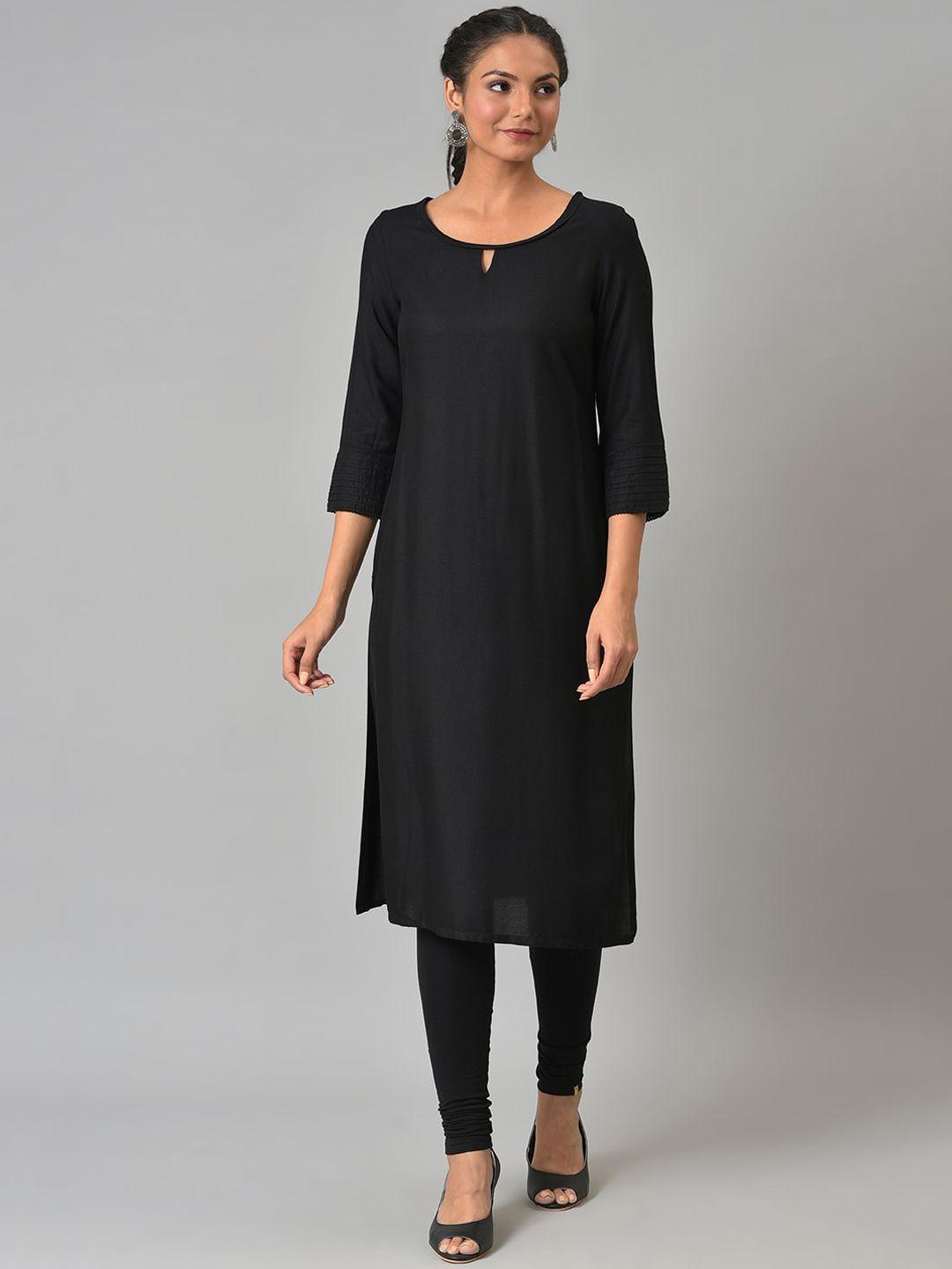 aurelia women black keyhole neck kurta