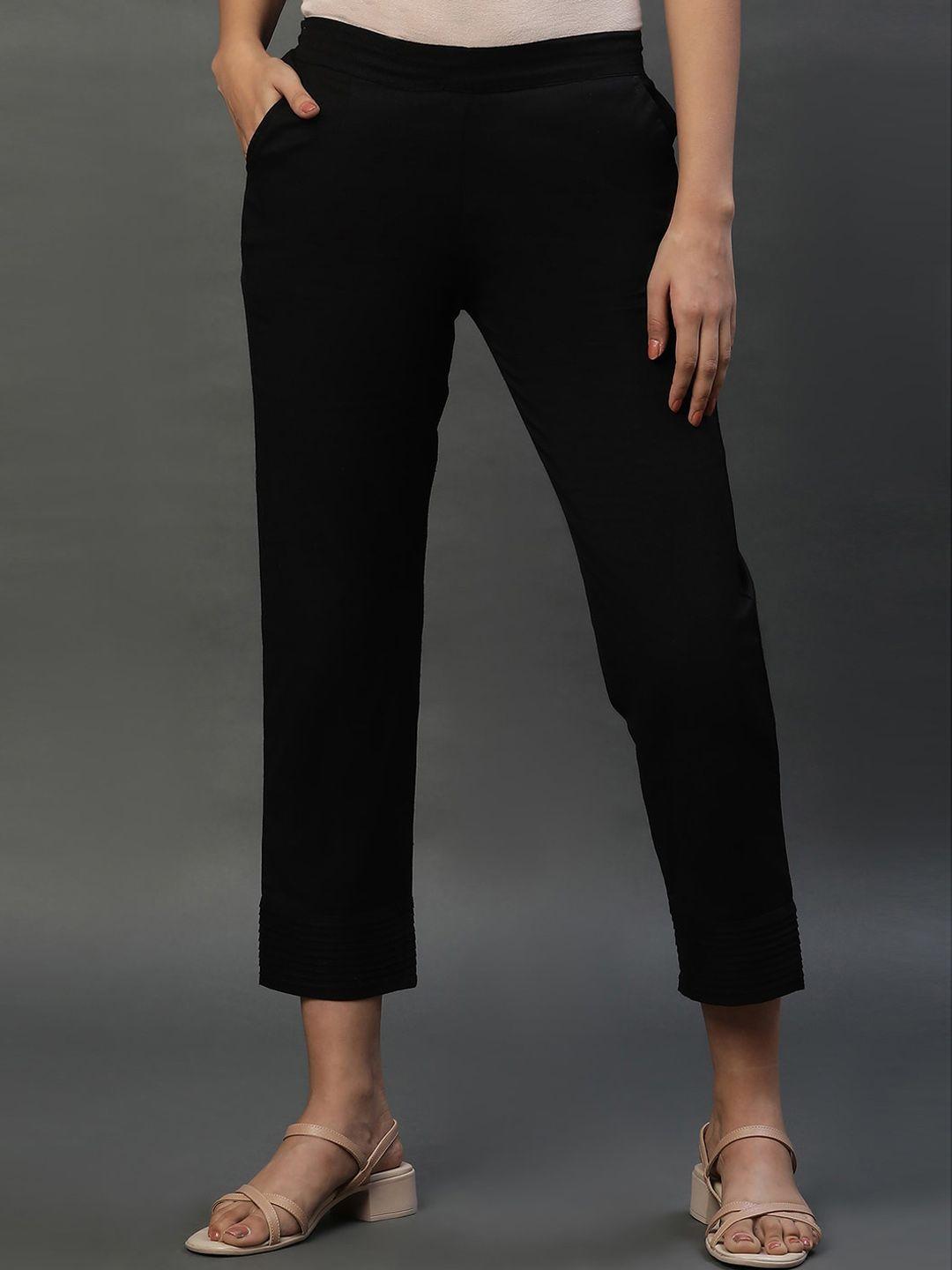 aurelia women black slim fit trousers