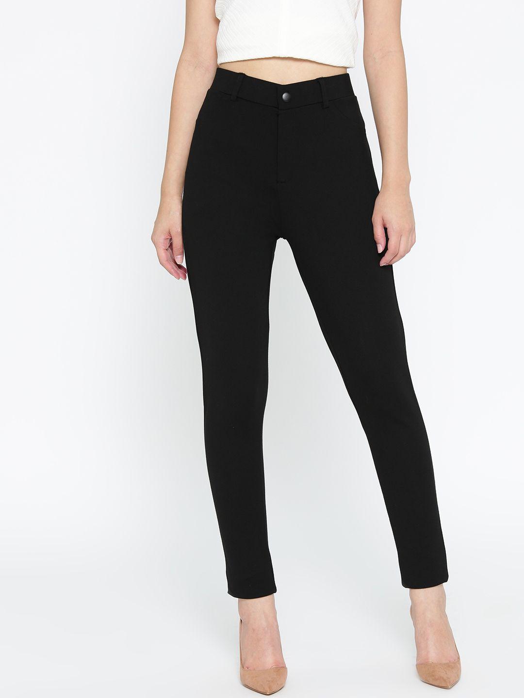 aurelia women black solid cropped trousers