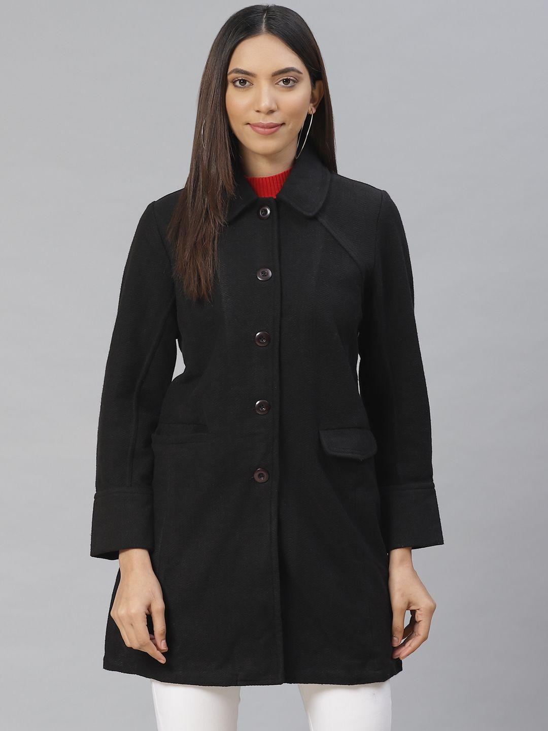 aurelia women black solid overcoat