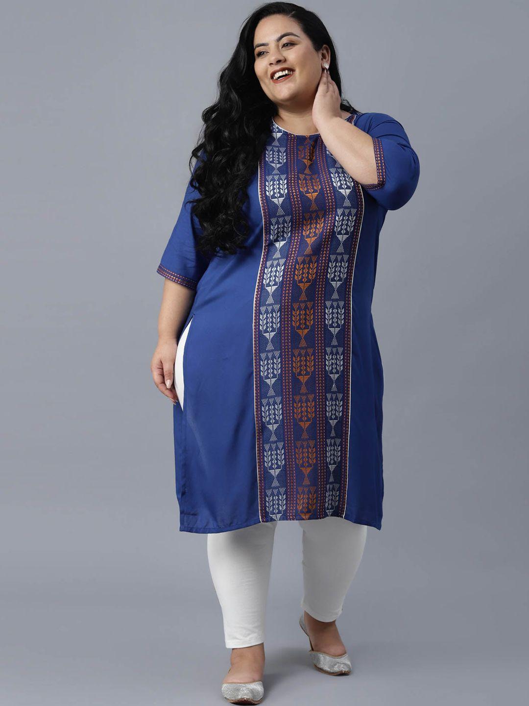 aurelia women blue & white geometric kurta