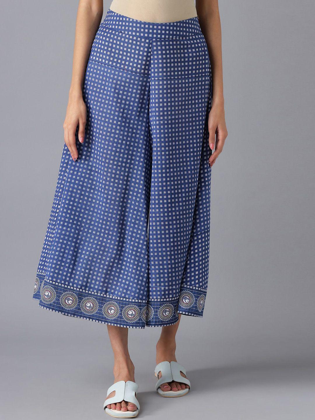 aurelia women blue ethnic motifs printed flared culottes