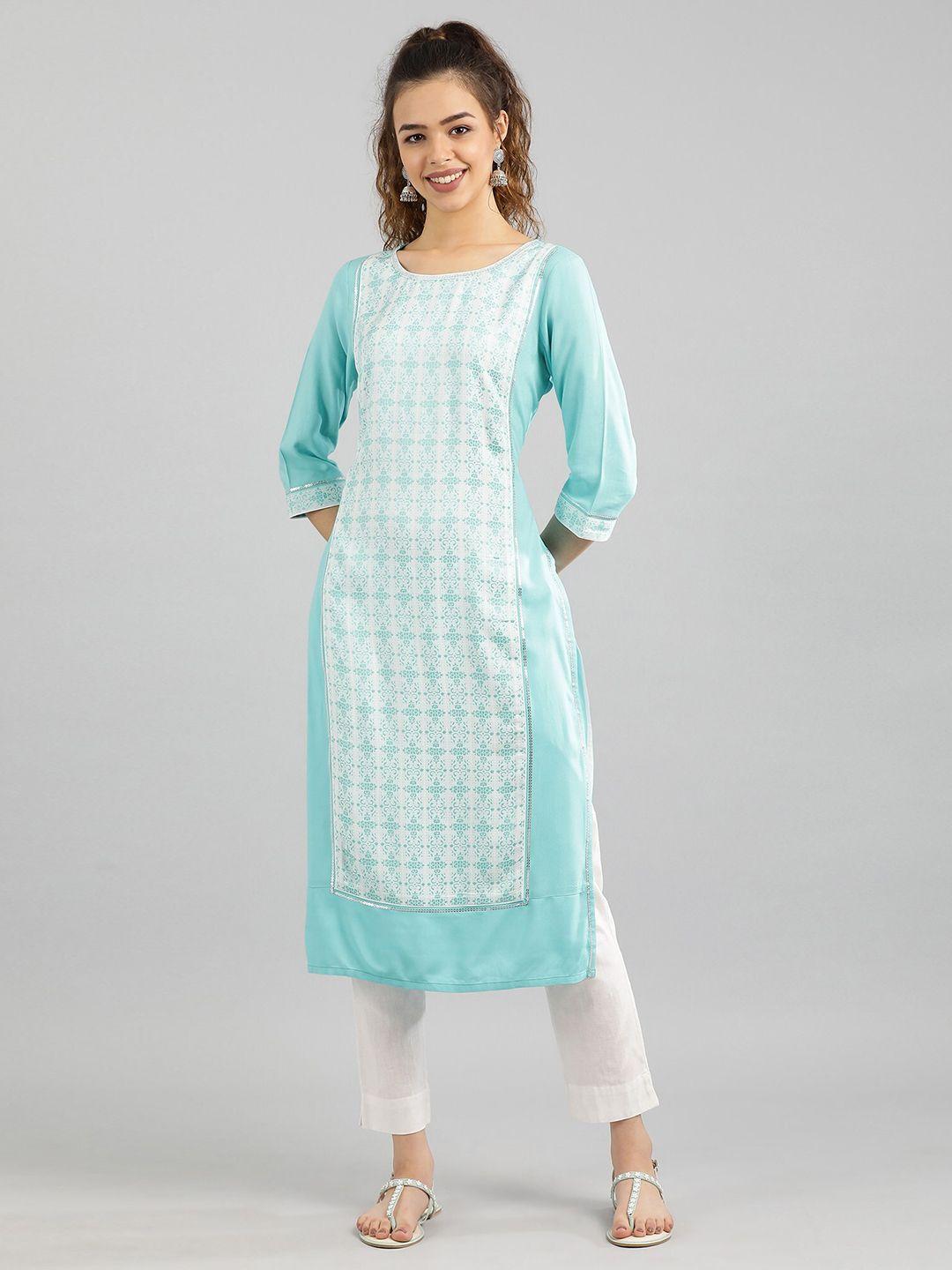 aurelia women blue ethnic motifs printed kurta