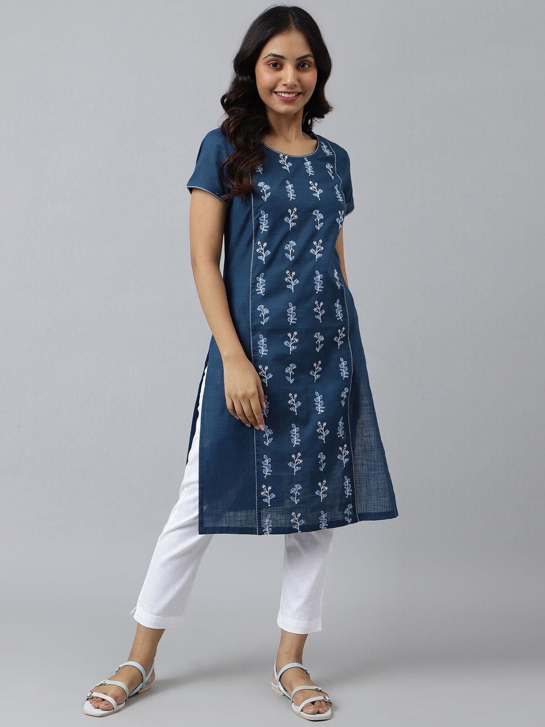 aurelia women blue ethnic motifs printed kurta