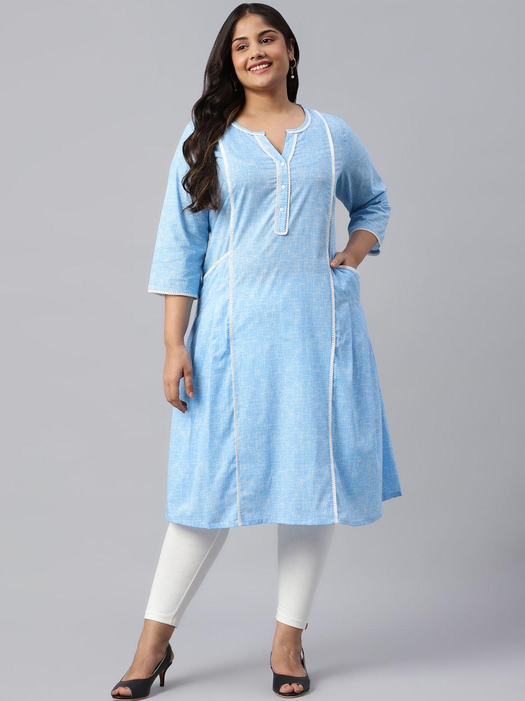 aurelia women blue ethnic motifs striped chikankari pure cotton kurta