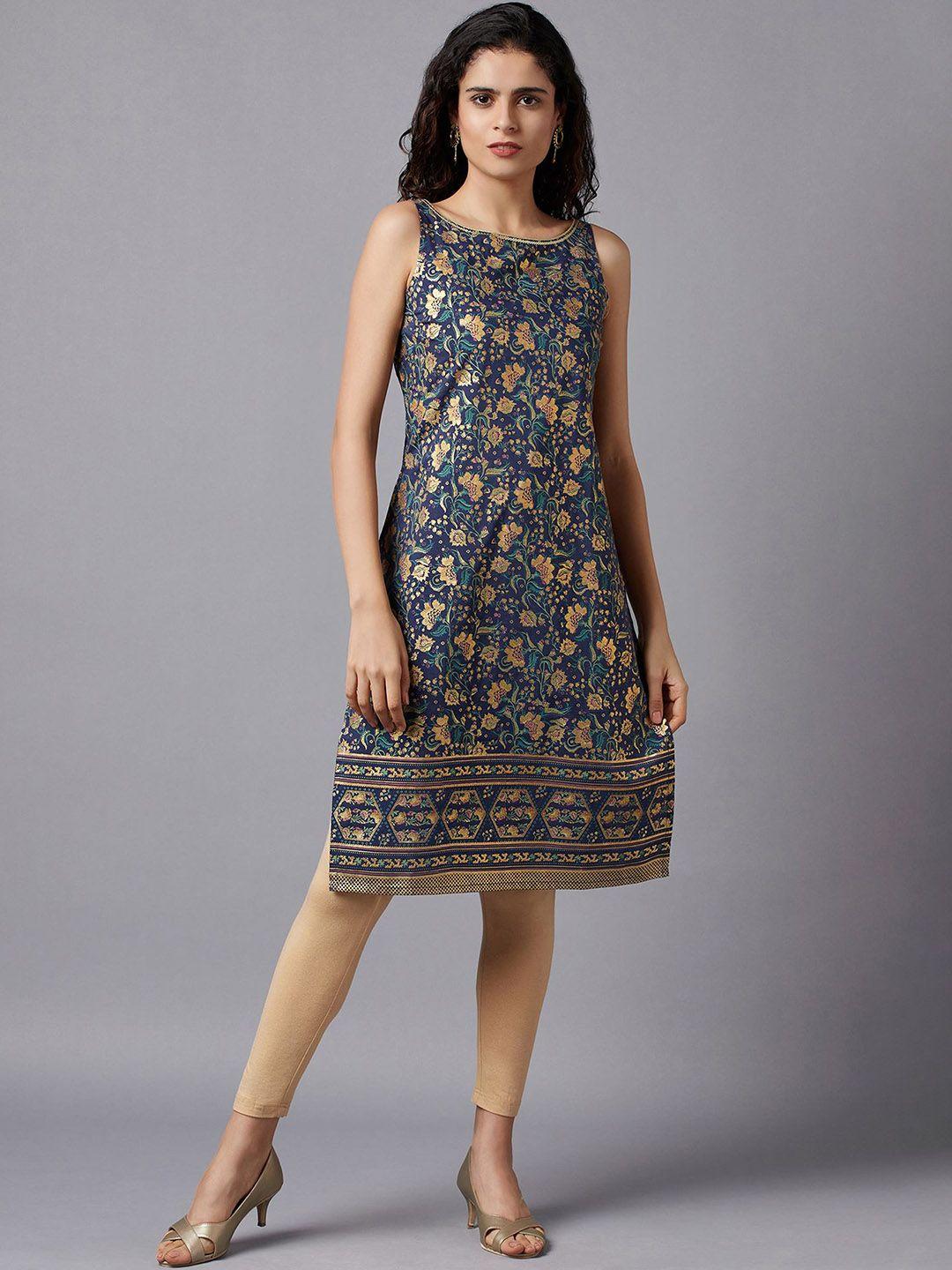 aurelia women blue floral printed kurta