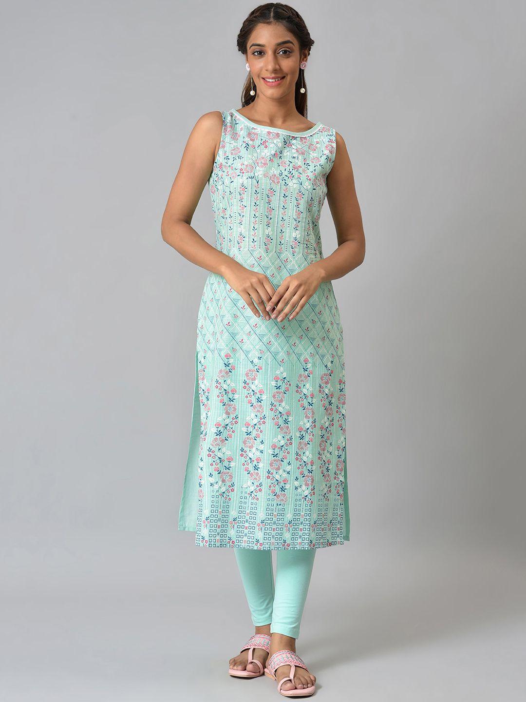 aurelia women blue floral printed kurta