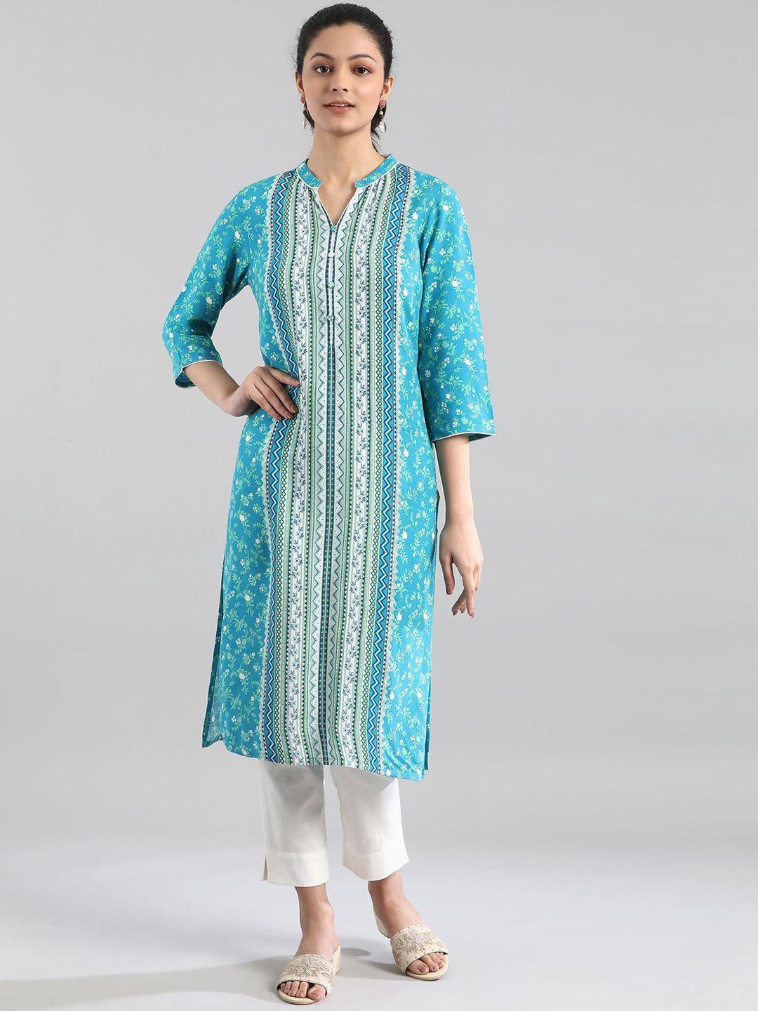 aurelia women blue floral printed kurta