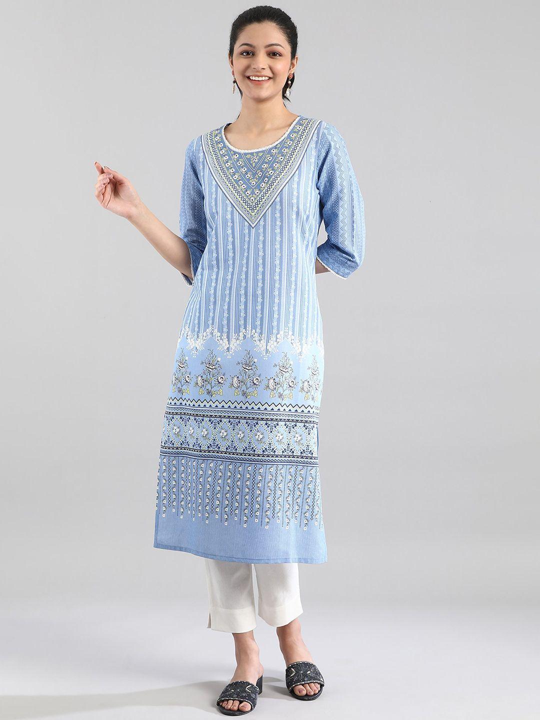 aurelia women blue floral printed kurta