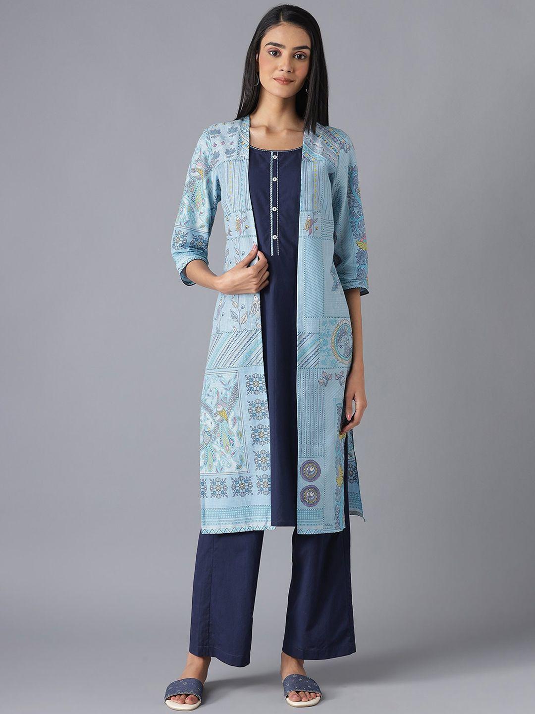 aurelia women blue floral printed pure cotton kurta with palazzos set