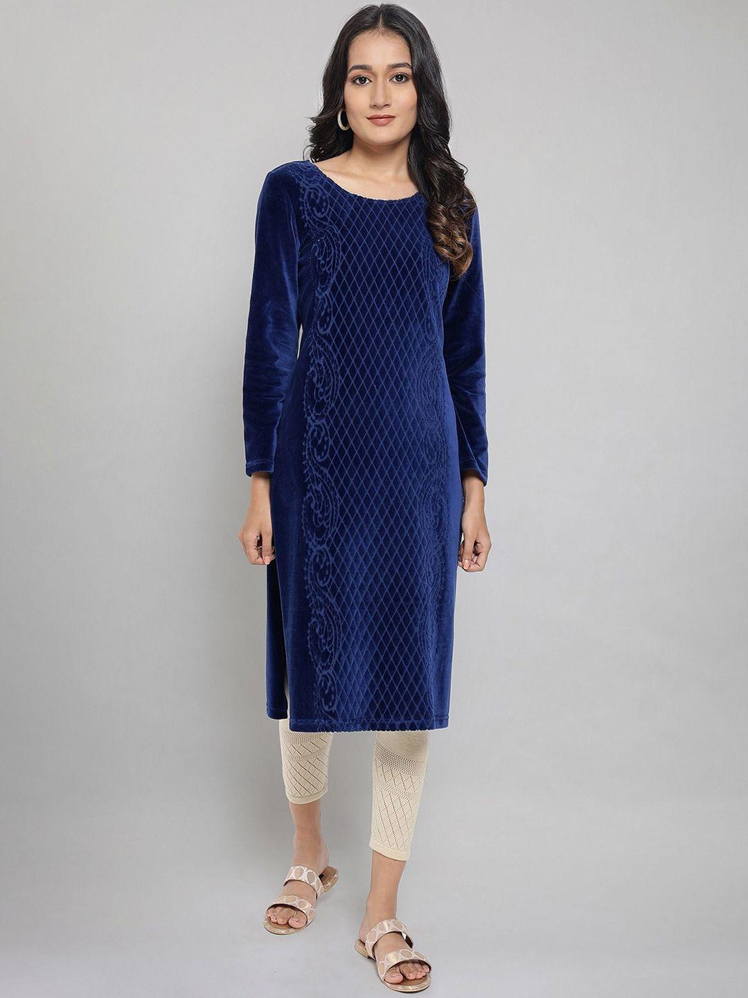 aurelia women blue geometric flared sleeves thread work kurta