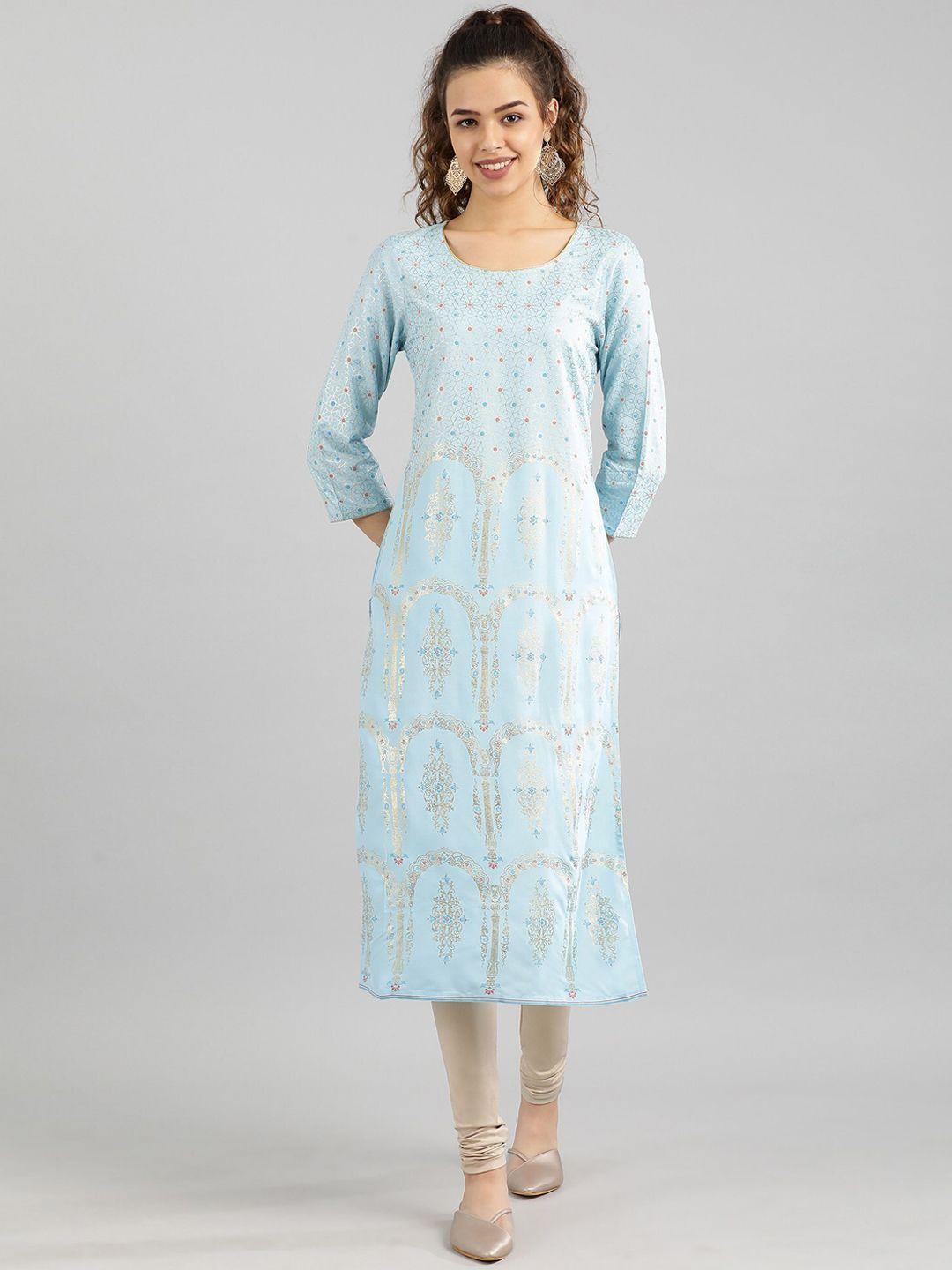 aurelia women blue geometric kurta