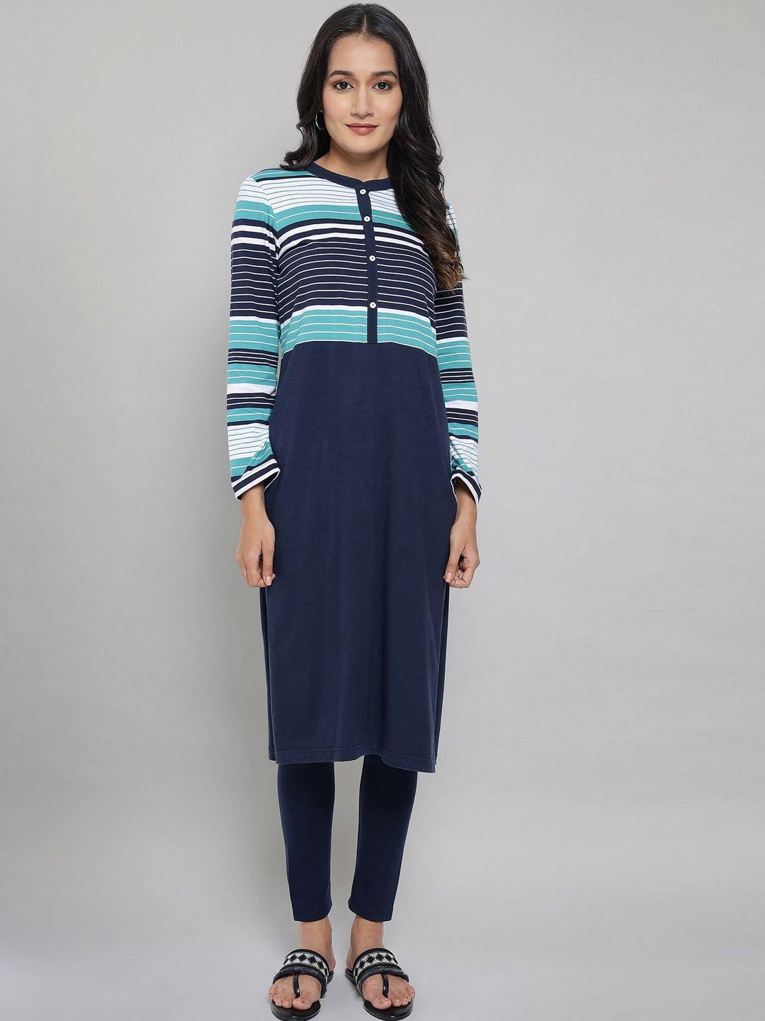 aurelia women blue striped kurta