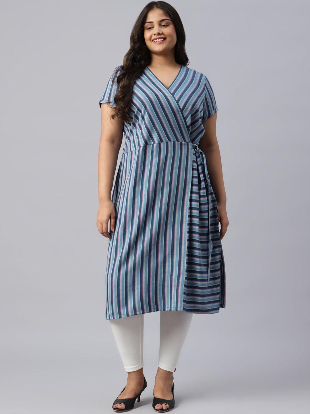 aurelia women blue striped kurta