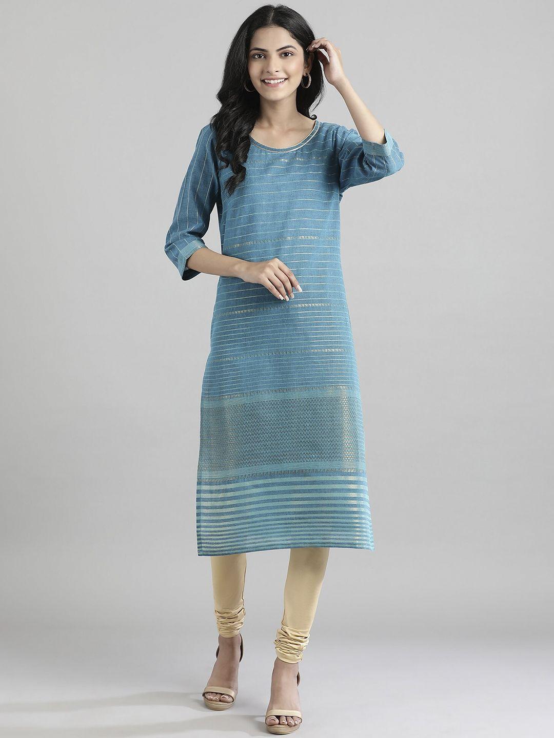 aurelia women blue striped kurta