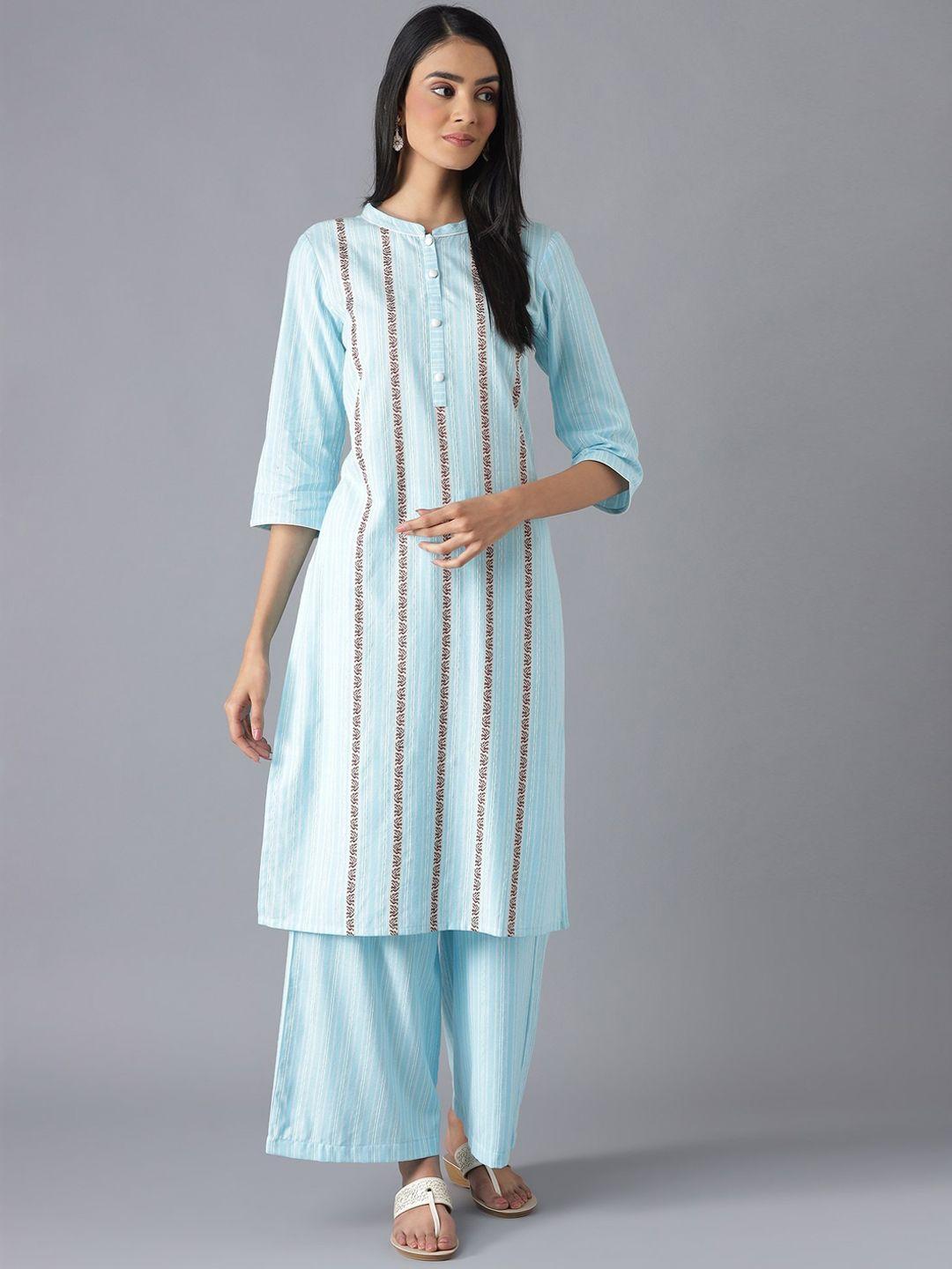 aurelia women blue striped pure cotton kurta with palazzo