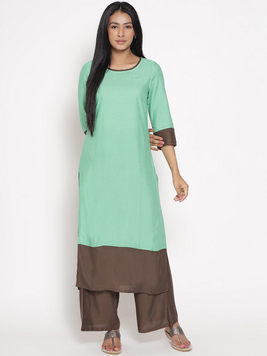 aurelia women colourblocked kurta with palazzos