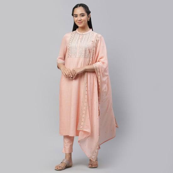 aurelia women embroidered straight kurta set