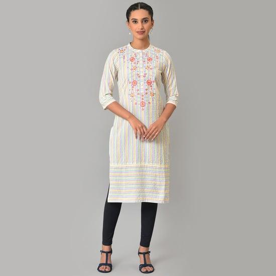 aurelia women embroidered three-quarter sleeves straight kurta