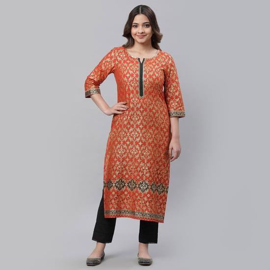 aurelia women ethnic motifs foil printed straight kurta