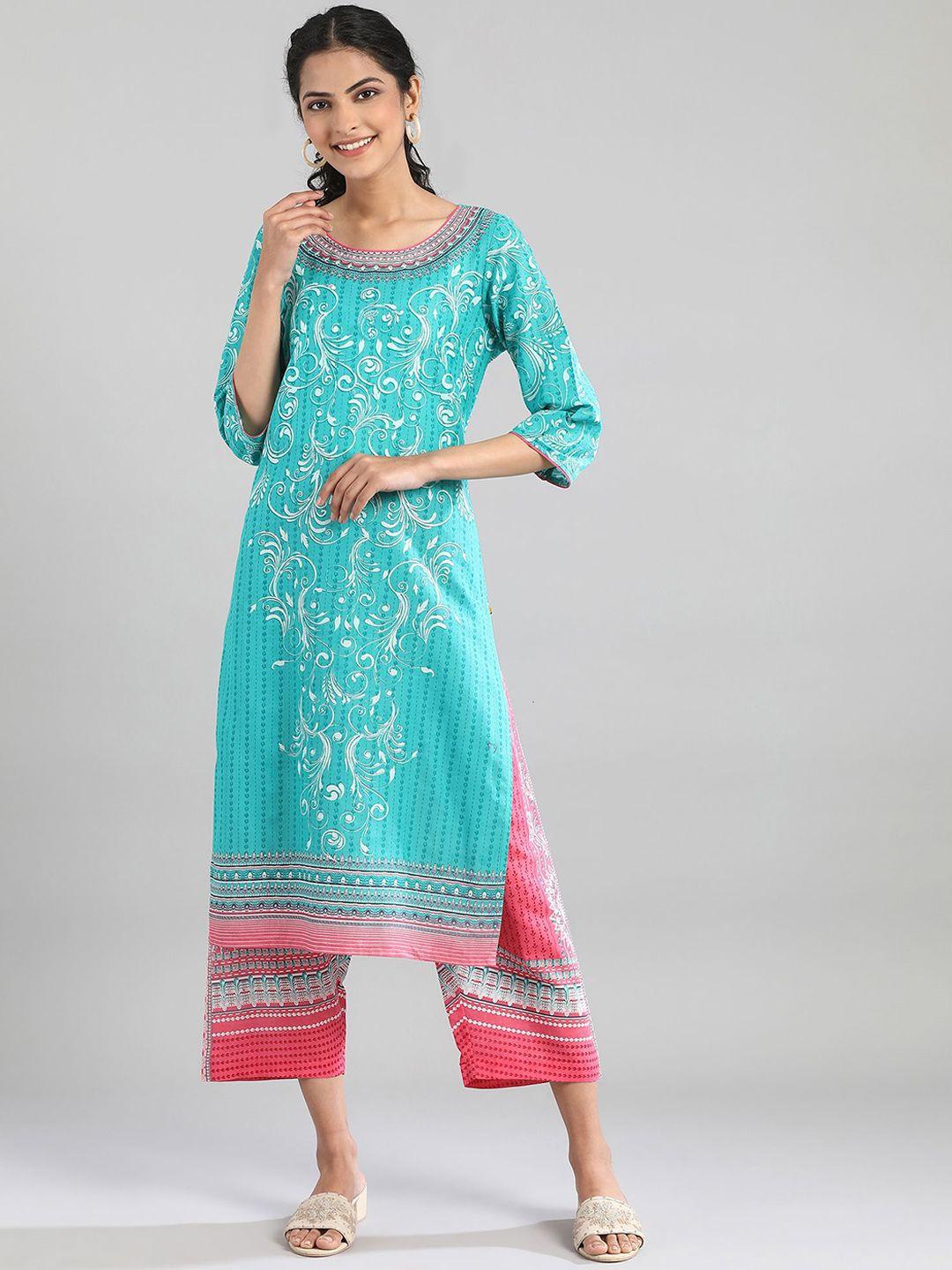 aurelia women ethnic motifs round neck printed cotton kurta