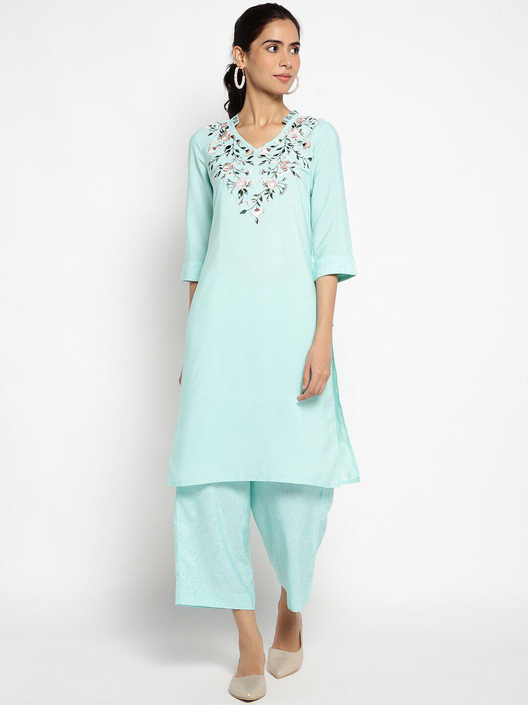 aurelia women floral embroidered kurta with palazzos