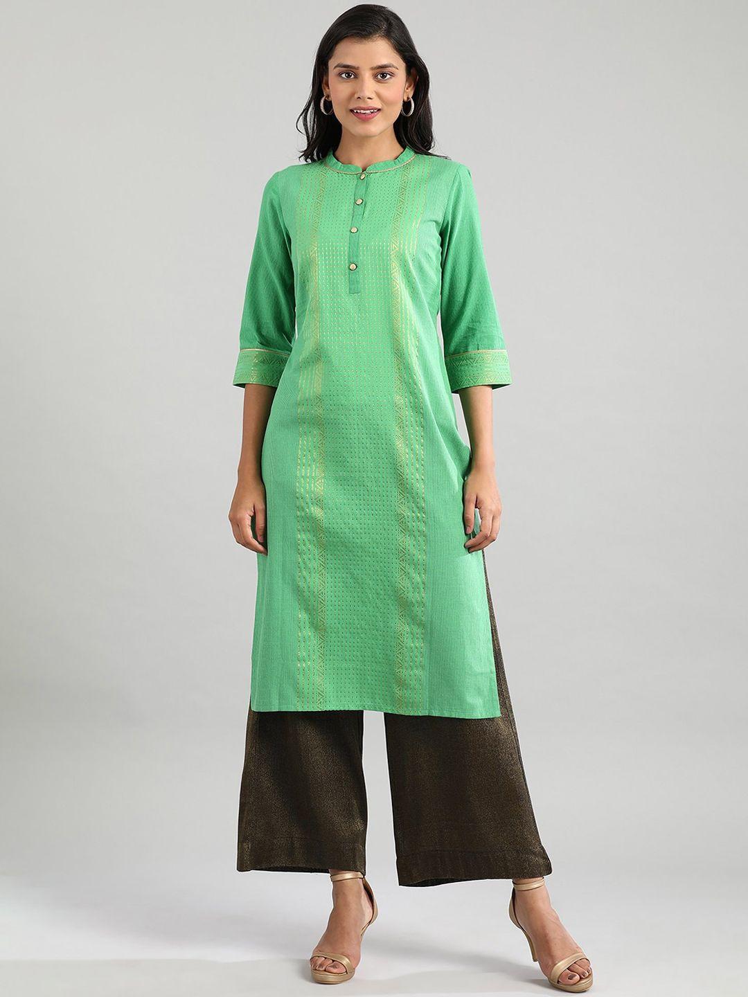 aurelia women green & gold printed kurta