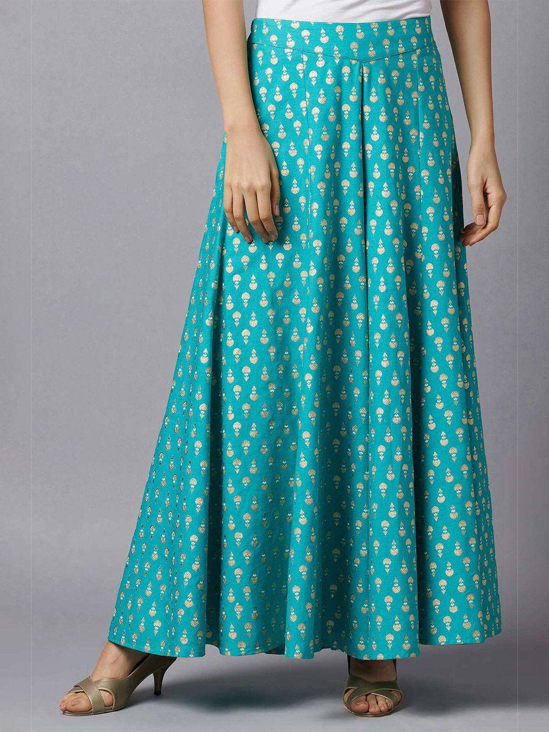 aurelia women green ethnic motifs printed flared palazzo