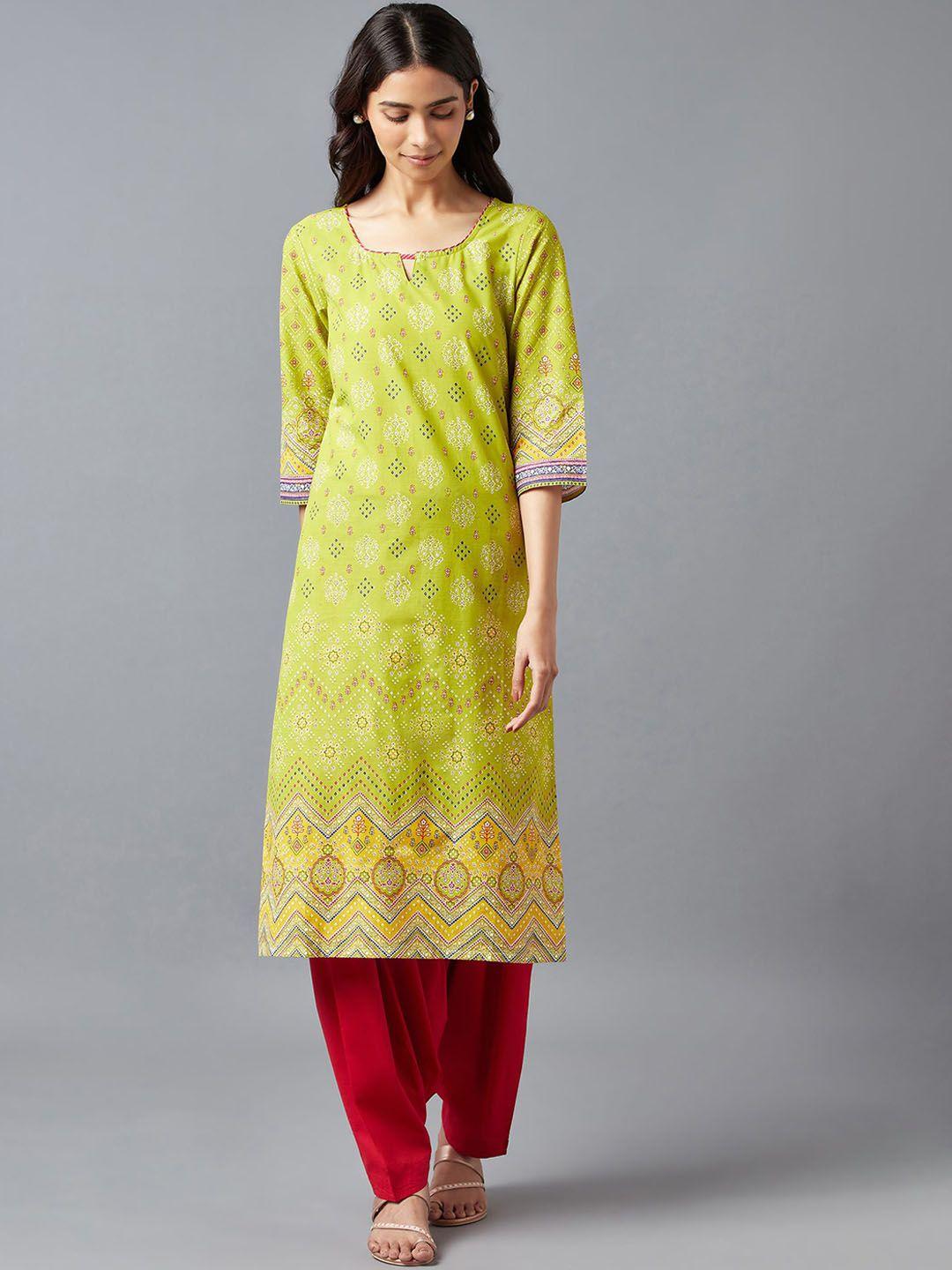 aurelia women green ethnic motifs printed kurta