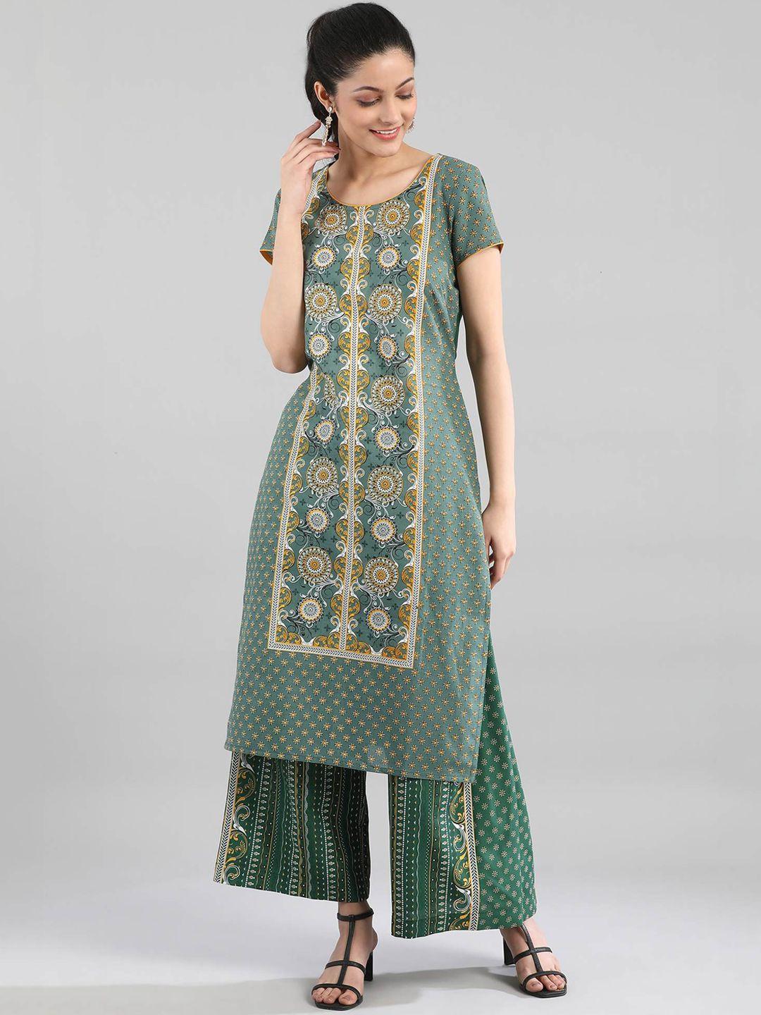 aurelia women green ethnic motifs printed kurta