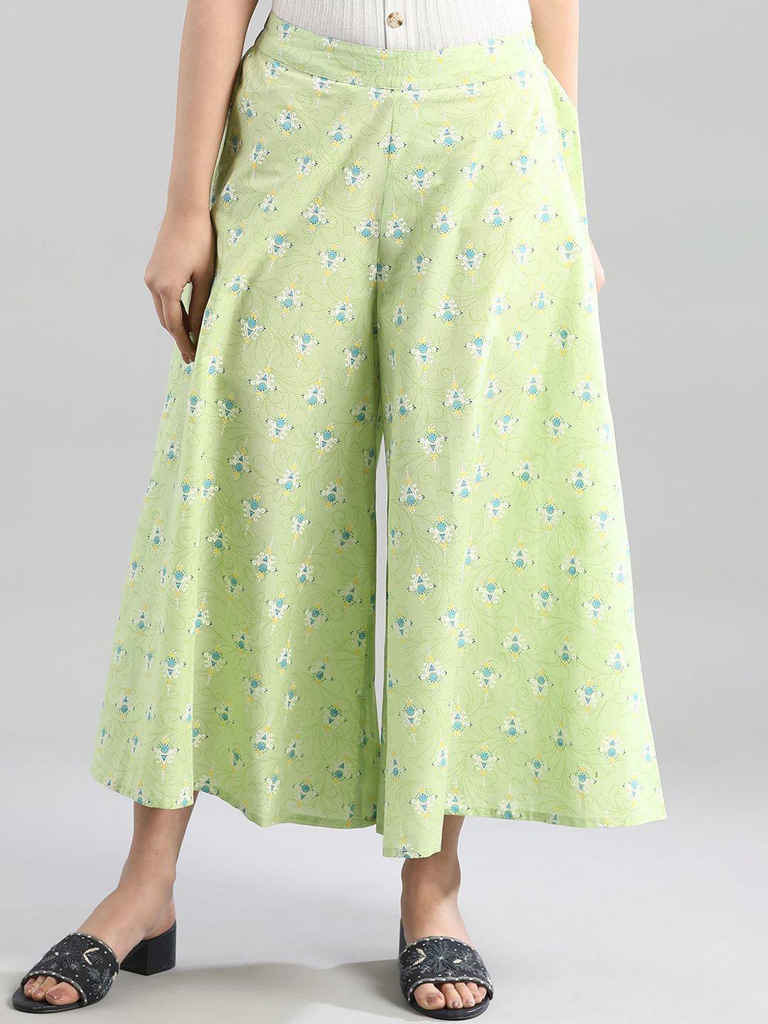 aurelia women green ethnic motifs printed loose fit culottes