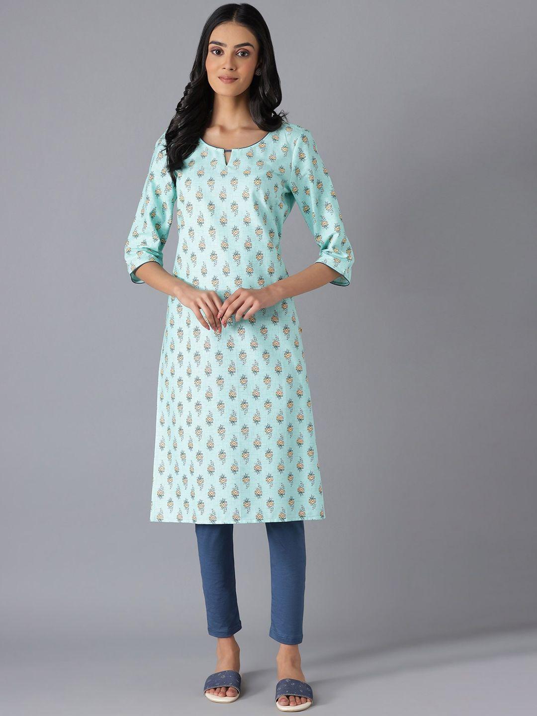 aurelia women green floral printed kurta