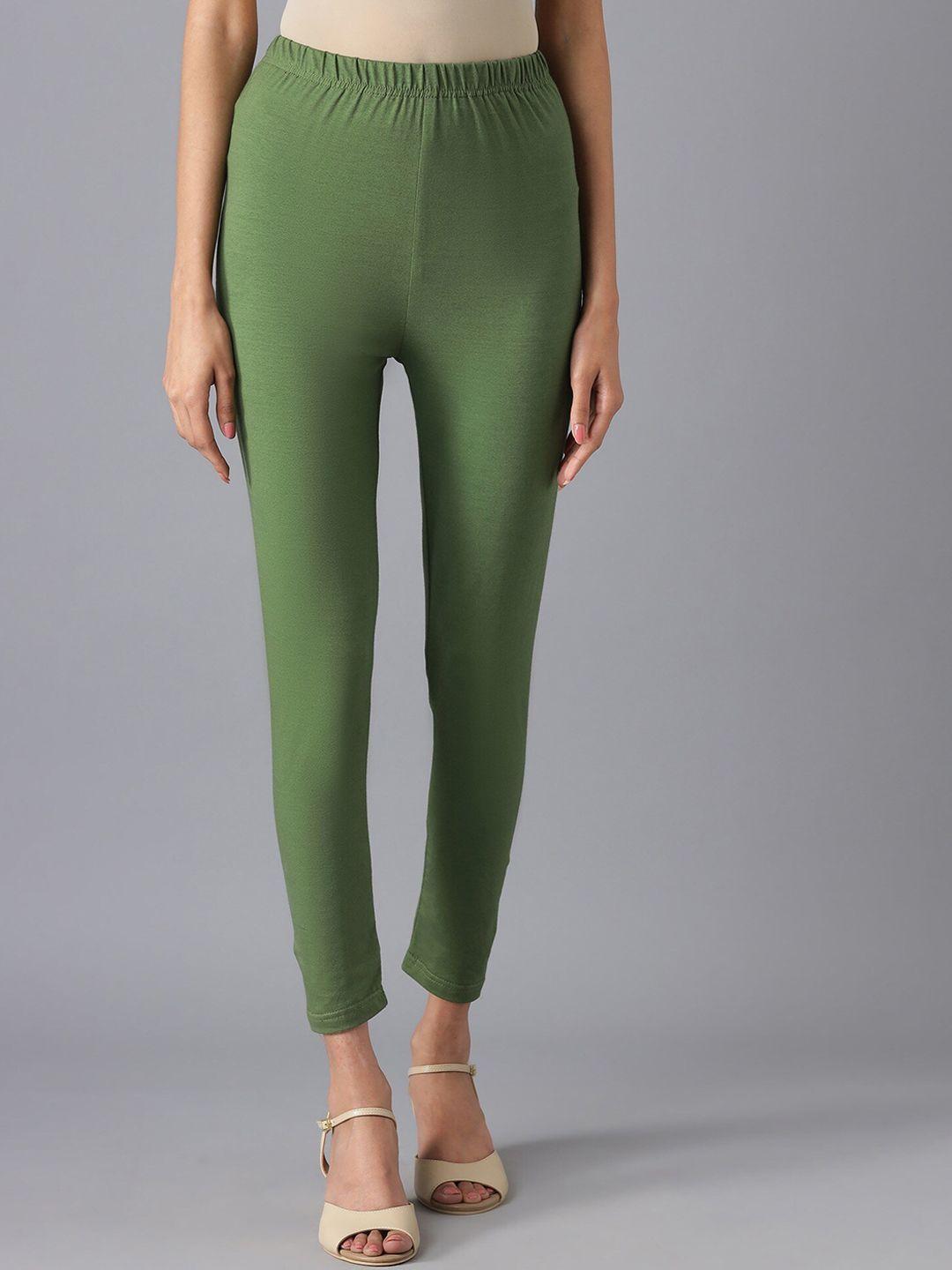 aurelia women green solid ankle length leggings