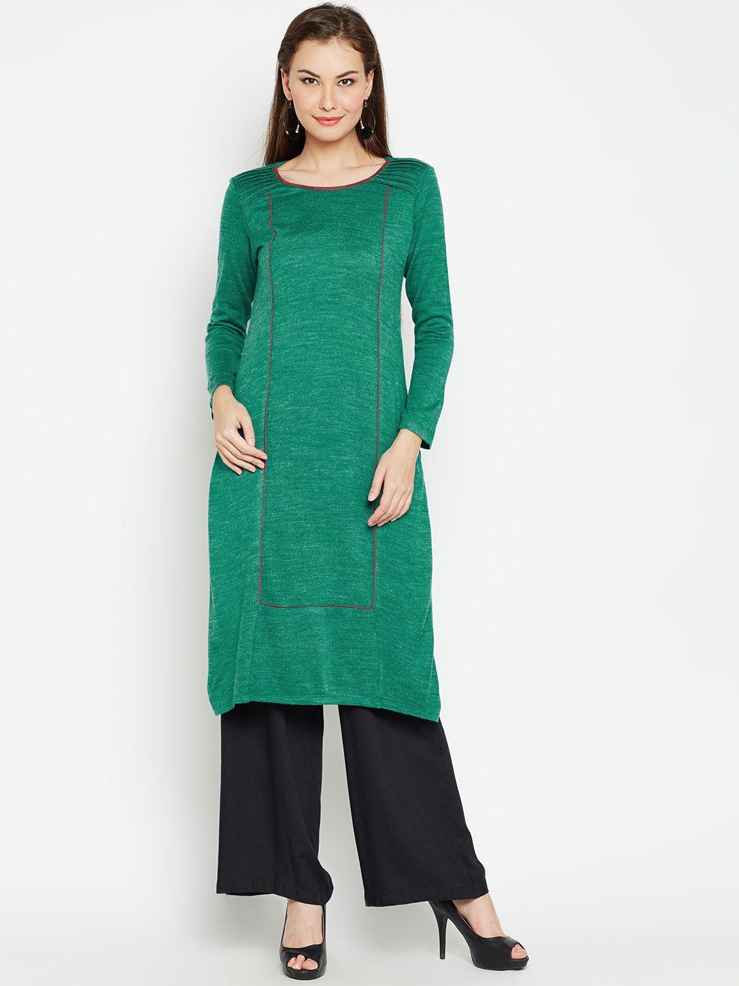 aurelia women green solid straight kurta