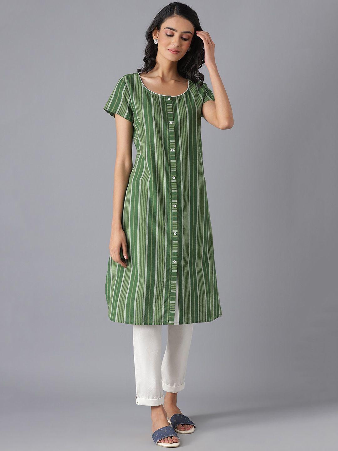 aurelia women green striped flared sleeves  kurta